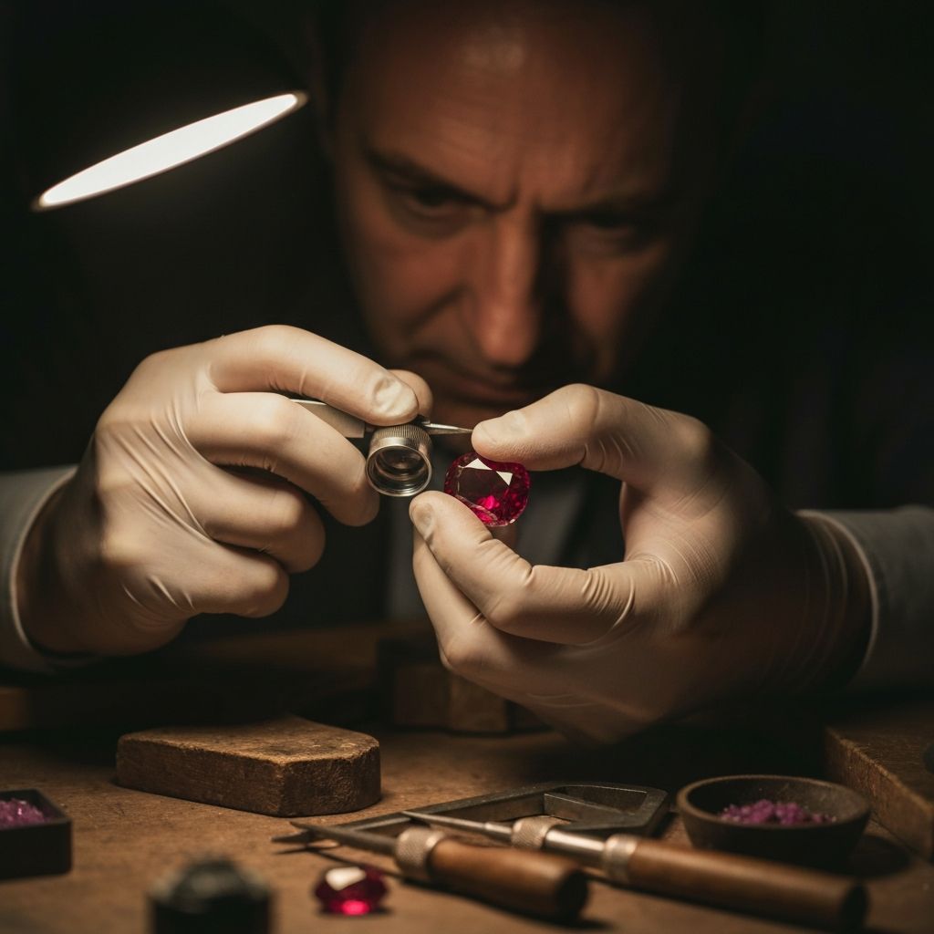 Gemologist examining a precious stone